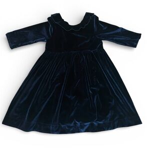 Pink Chicken Rich Navy Velvet Party Occasion Dress w Ruffle Collar- 5 T Girl